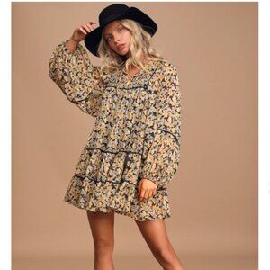 Free People Swinging Black Floral Mini Dress